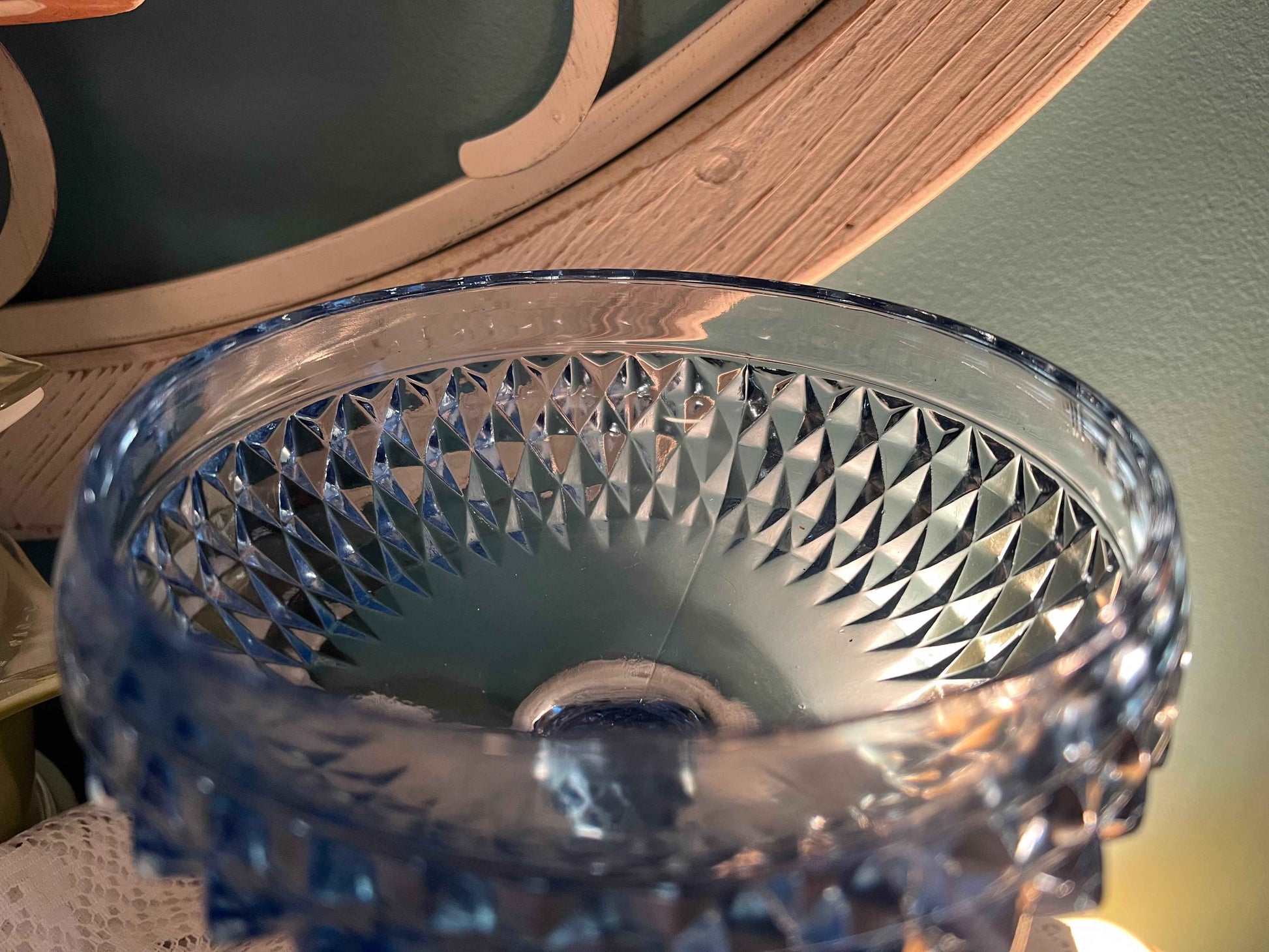 Vintage Indiana Glass Blue Diamond Point Pedestal Compote – 7” Tall