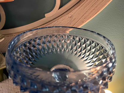 Vintage Indiana Glass Blue Diamond Point Pedestal Compote – 7” Tall