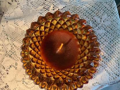 Indiana Glass Amber Diamond Point Candle Holder with Votive Cup | Vintage Glassware | Collectible Home Decor