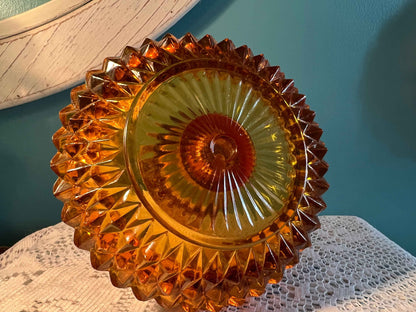Indiana Glass Amber Diamond Point Candle Holder with Votive Cup | Vintage Glassware | Collectible Home Decor