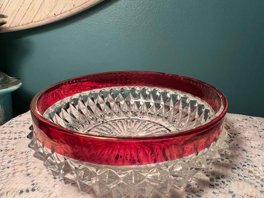 Vintage Indiana Glass Ruby Red Diamond Point Bowl | 5" | Collectible Glassware