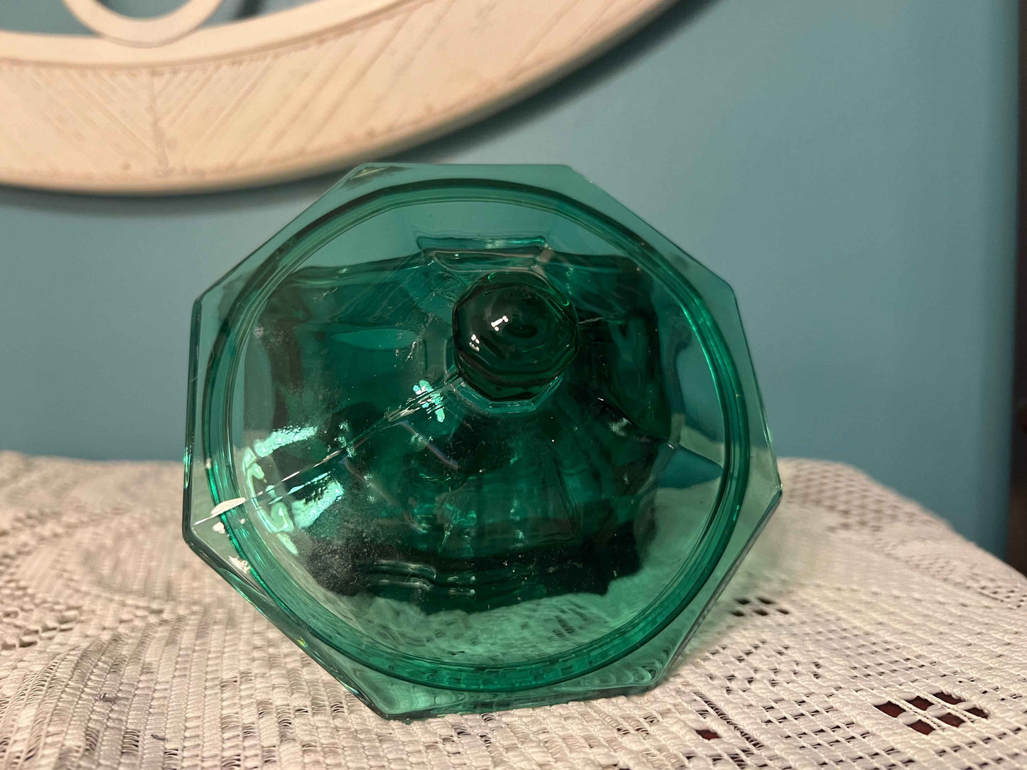 Vintage Indiana Glass Emerald Green Octagon Lidded Candy Dish | Vintage Glassware