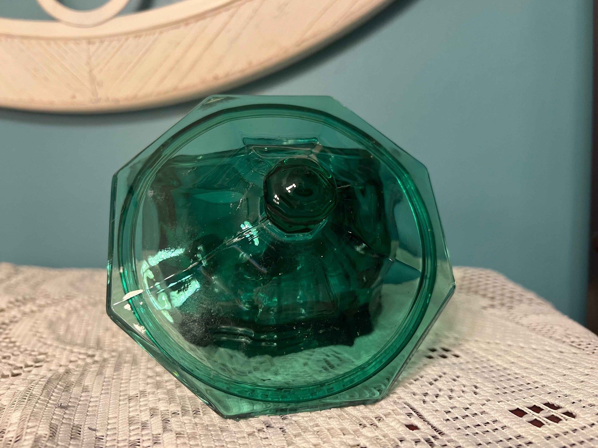 Vintage Indiana Glass Emerald Green Octagon Lidded Candy Dish | Vintage Glassware