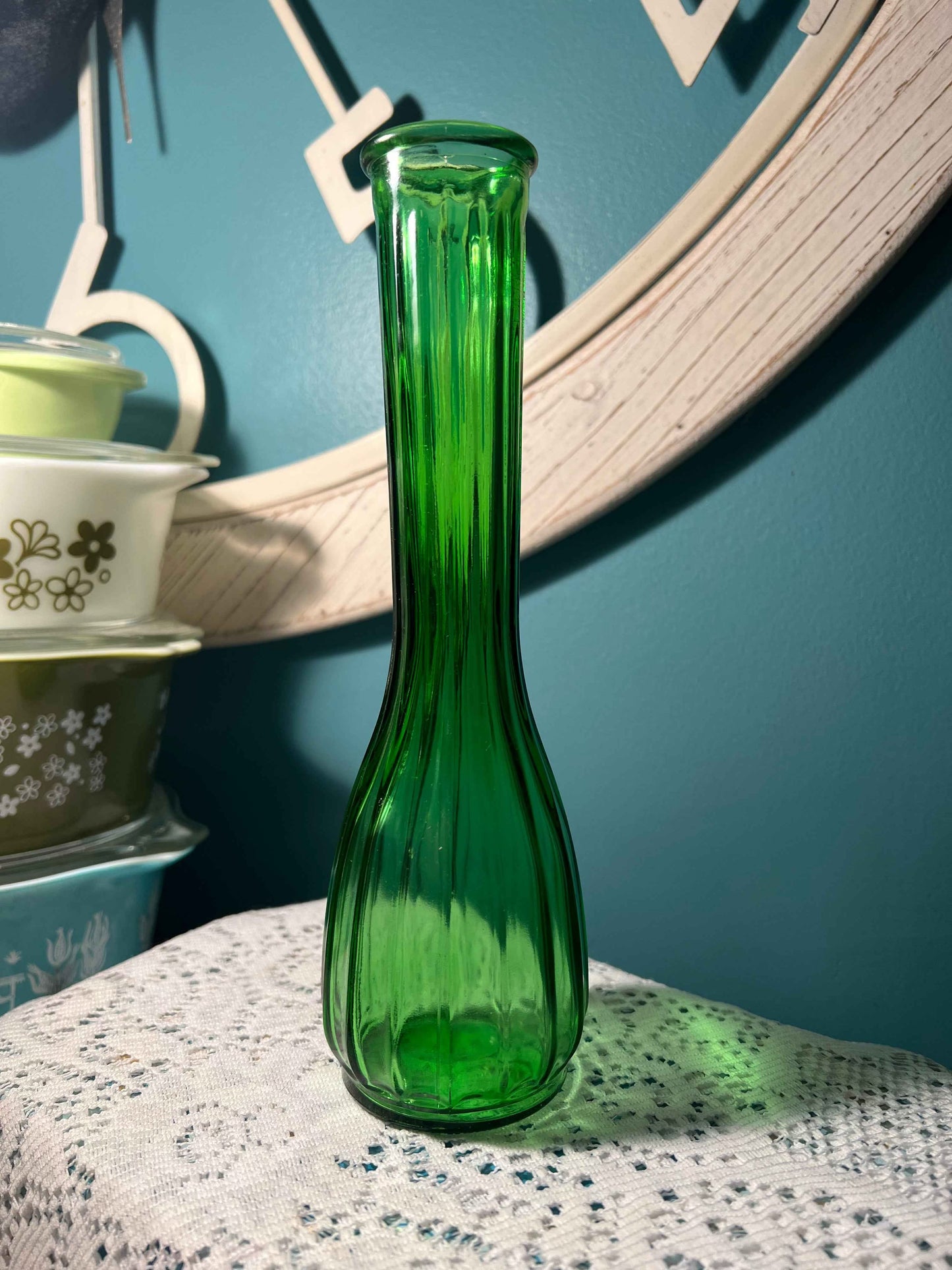 Vintage Indiana Glass Ribbed Bud Vase | 9" Emerald Green | Flower Vase Collectible