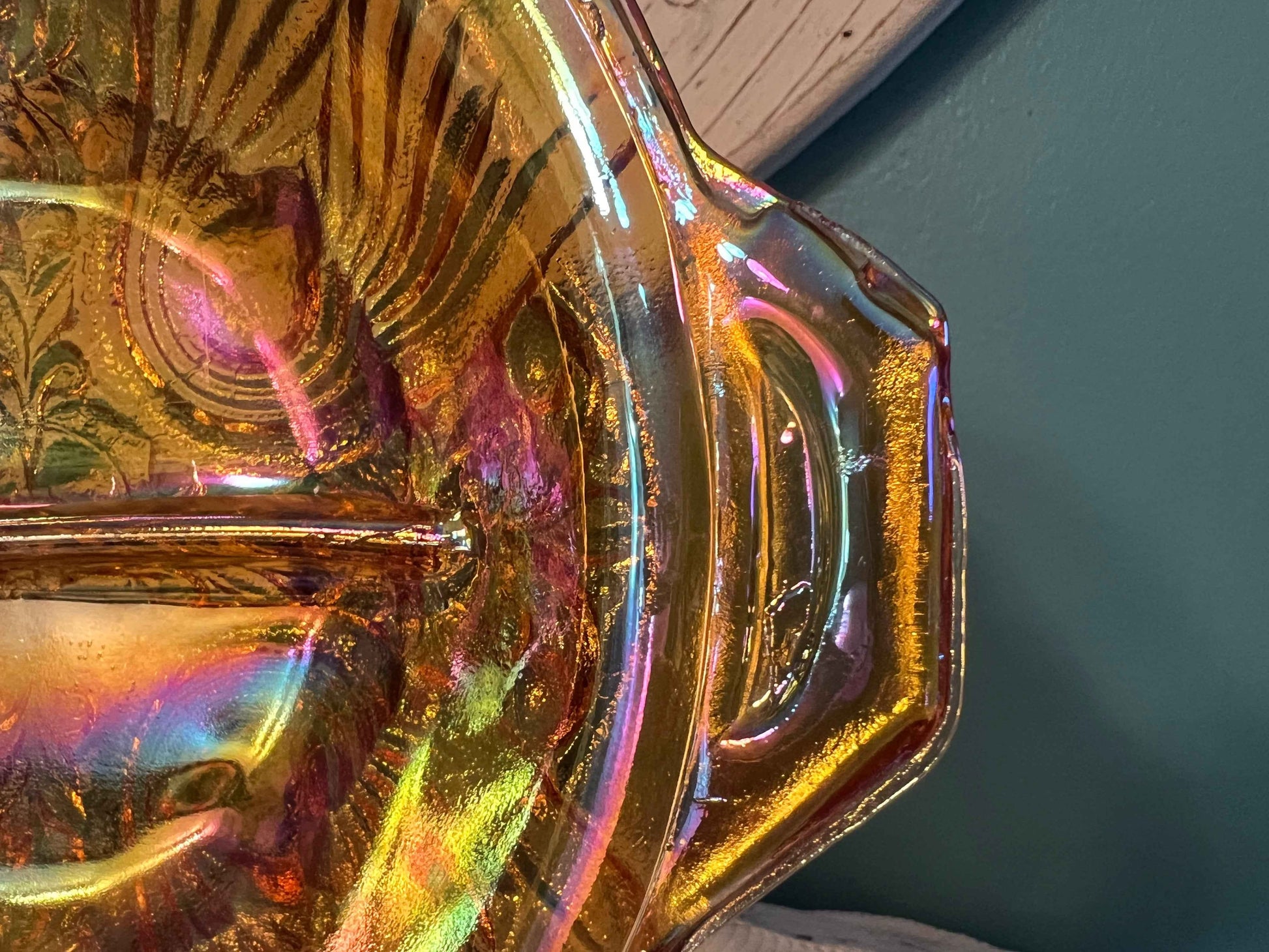 Vintage Indiana Glass Killarney Marigold Carnival Glass Divided Relish Dish