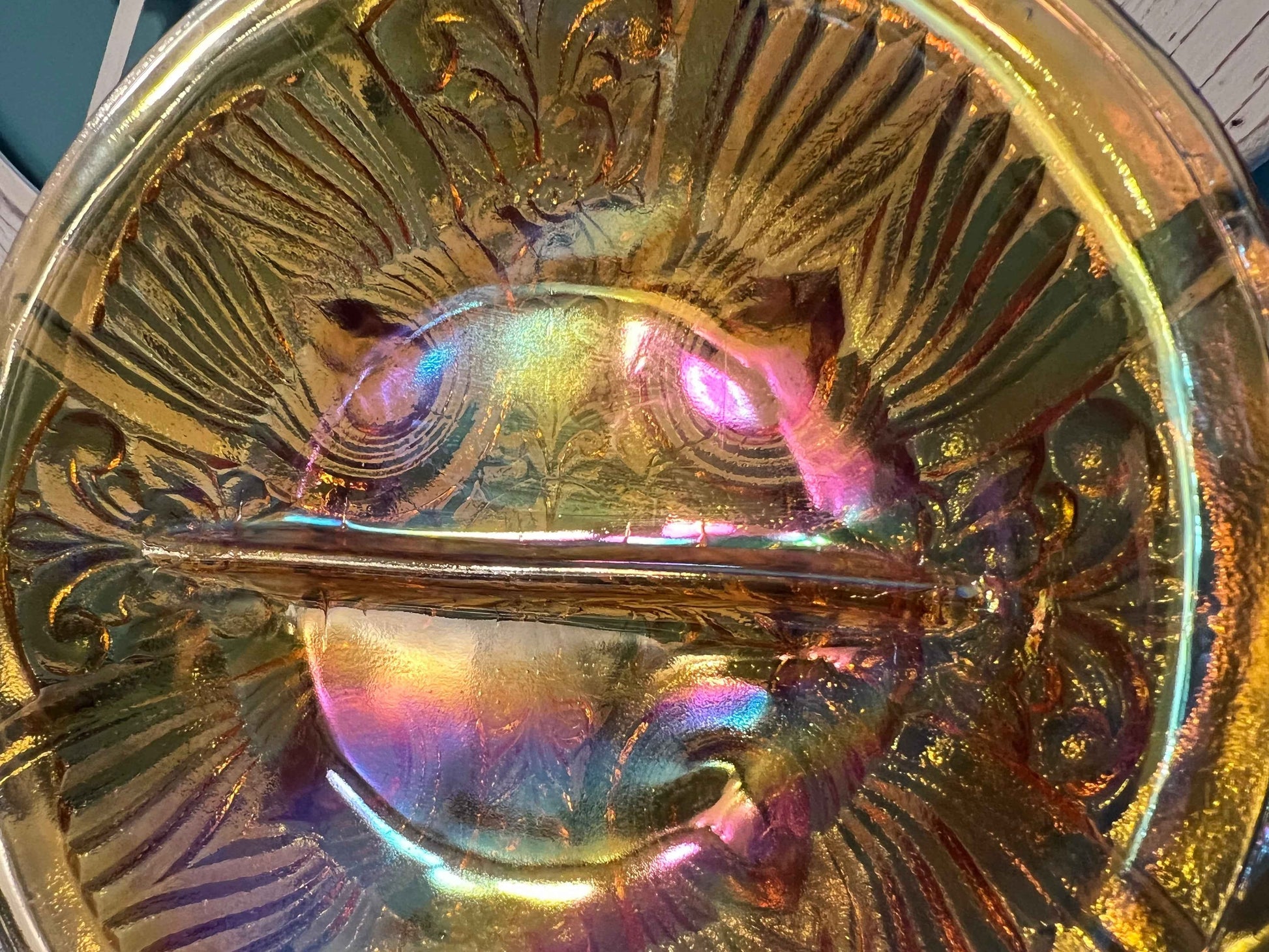 Vintage Indiana Glass Killarney Marigold Carnival Glass Divided Relish Dish