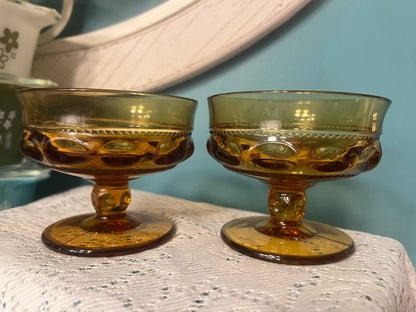 Vintage Indiana Glass Amber Kings Crown Champagne Coupes | Set of 2 | MCM Glassware