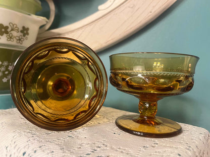 Vintage Indiana Glass Amber Kings Crown Champagne Coupes | Set of 2 | MCM Glassware