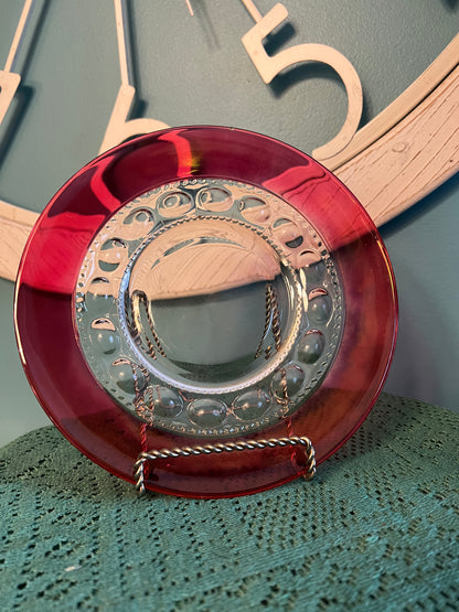 Vintage Ruby Red King’s Crown Thumbprint Indiana Glass 8¼" Salad or Bread Plate
