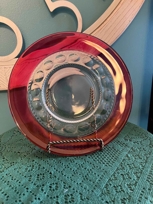 Vintage Ruby Red King’s Crown Thumbprint Indiana Glass 8¼" Salad or Bread Plate