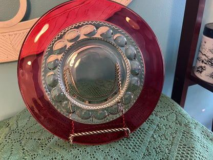 Vintage Ruby Red King’s Crown Thumbprint Indiana Glass 8¼" Salad or Bread Plate