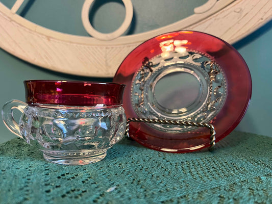 Indiana Glass King’s Crown Thumbprint Punch Cup and Saucer Set | Vintage Pressed Glass