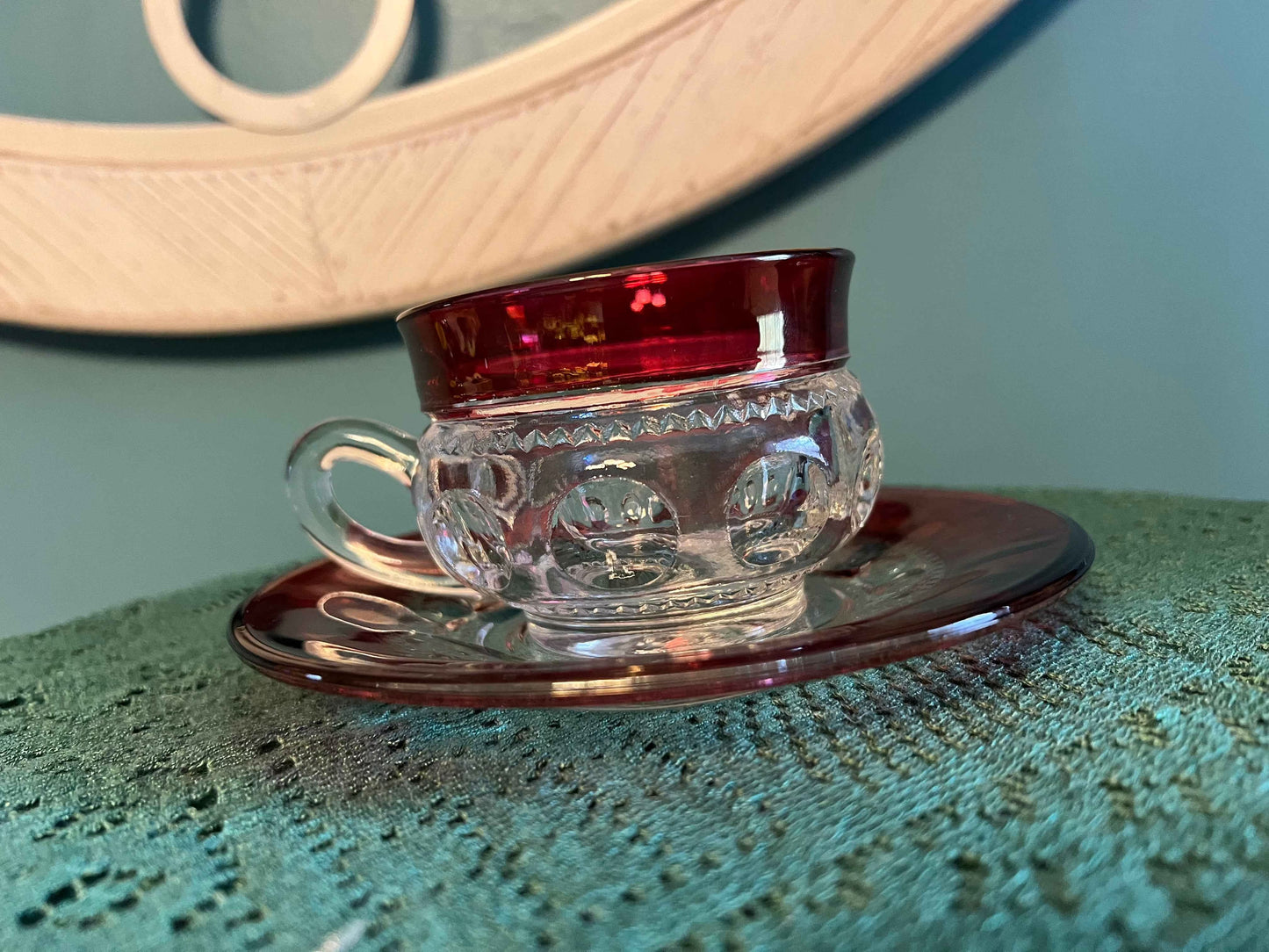 Indiana Glass King’s Crown Thumbprint Punch Cup and Saucer Set | Vintage Pressed Glass