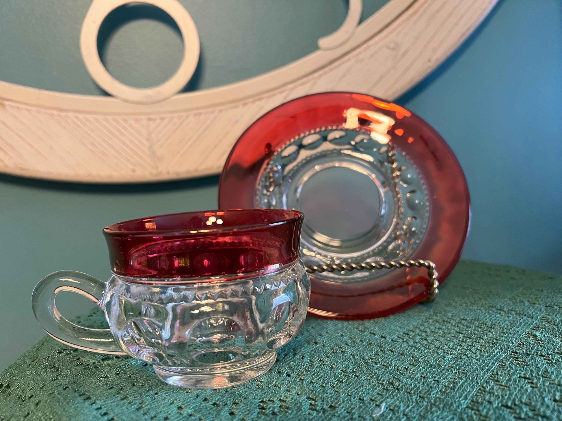 Indiana Glass King’s Crown Thumbprint Punch Cup and Saucer Set | Vintage Pressed Glass