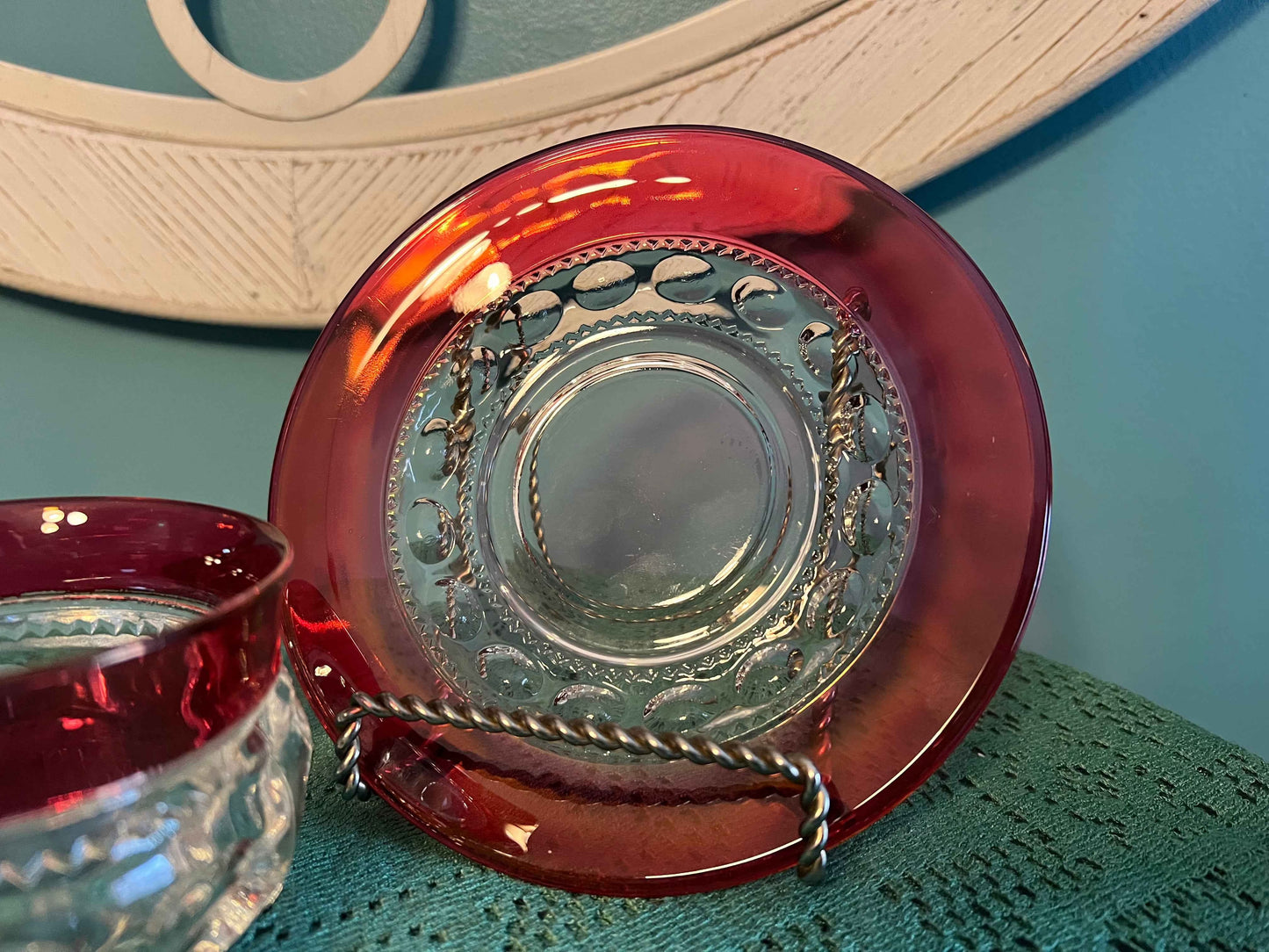 Indiana Glass King’s Crown Thumbprint Punch Cup and Saucer Set | Vintage Pressed Glass