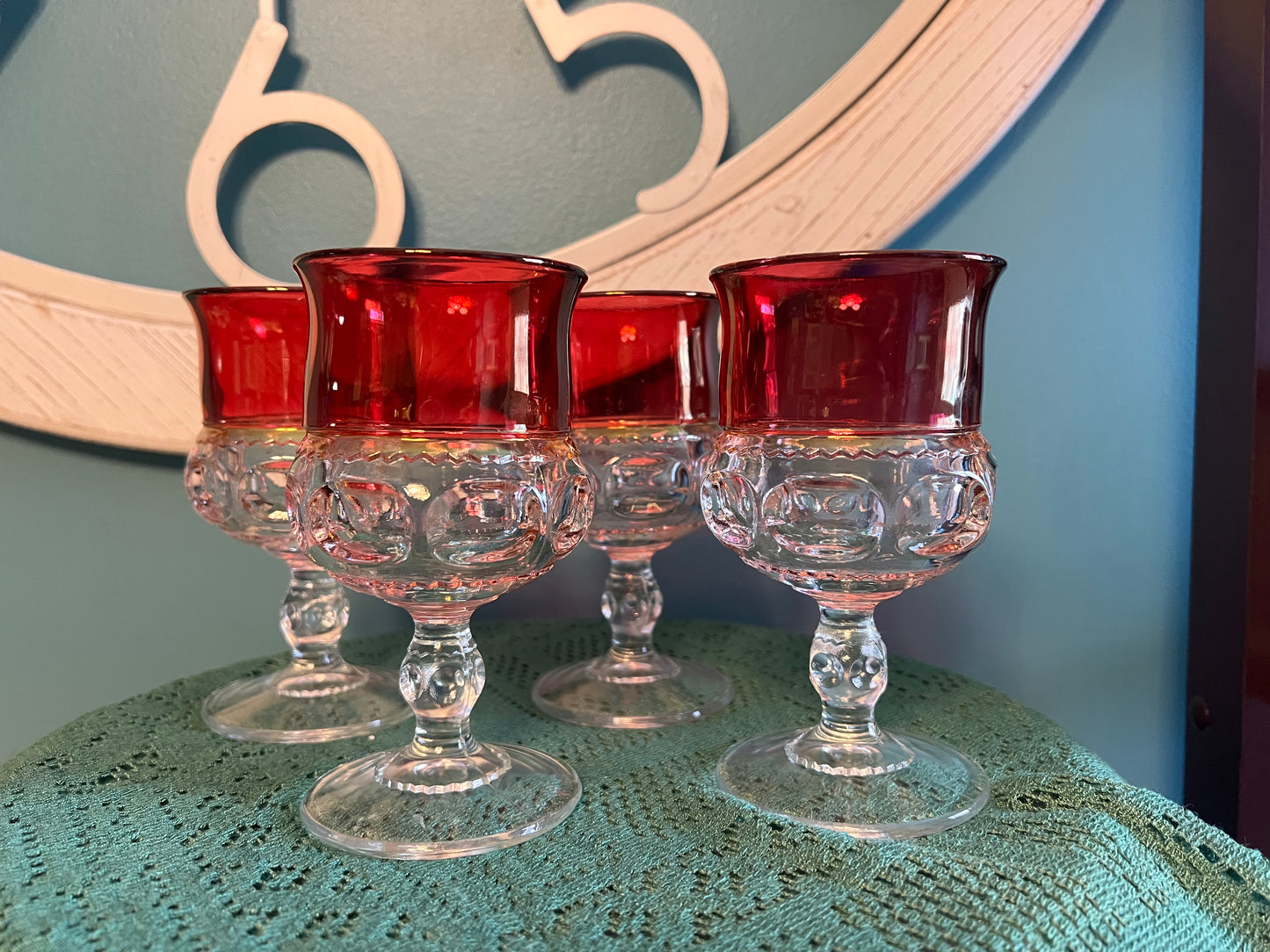 Indiana Glass King’s Crown Thumbprint Water Goblets | Set of 4 Vintage