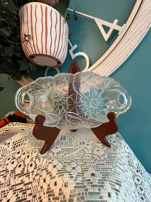 Indiana Glass Lily Pons Clear Glass Pickle/Relish/Candy Dish
