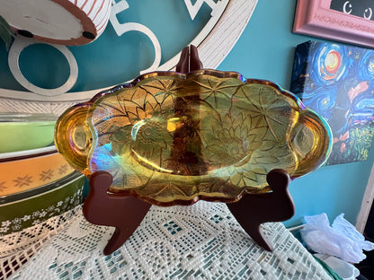 Indiana Glass Lily Pons Orange Carnival Glass Pickle/Relish/Candy Dish