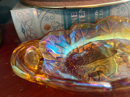 Indiana Glass Lily Pons Orange Carnival Glass Pickle/Relish/Candy Dish