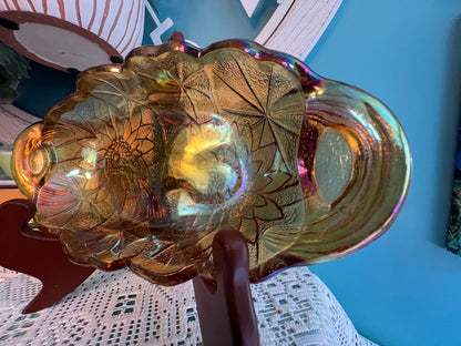 Indiana Glass Lily Pons Orange Carnival Glass Pickle/Relish/Candy Dish