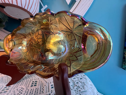 Indiana Glass Lily Pons Orange Carnival Glass Pickle/Relish/Candy Dish