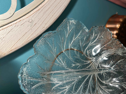 Indiana Glass Pebble Cabbage Leaf Pattern Divided Relish Dish | Vintage Glassware