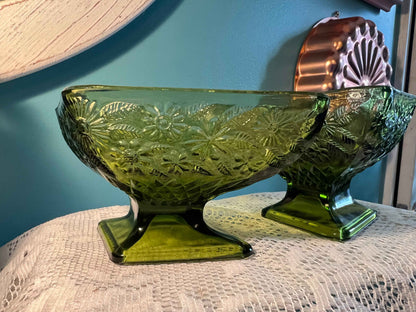 Vintage Indiana Glass Pineapple & Floral Diamond Compote - Per Glass | Avocado Green Glass