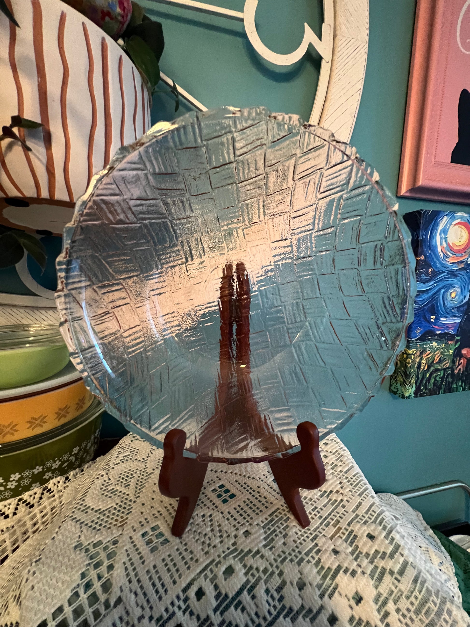 Vintage Indiana Glass Pink Depression Glass Weavetex basket weave bowl