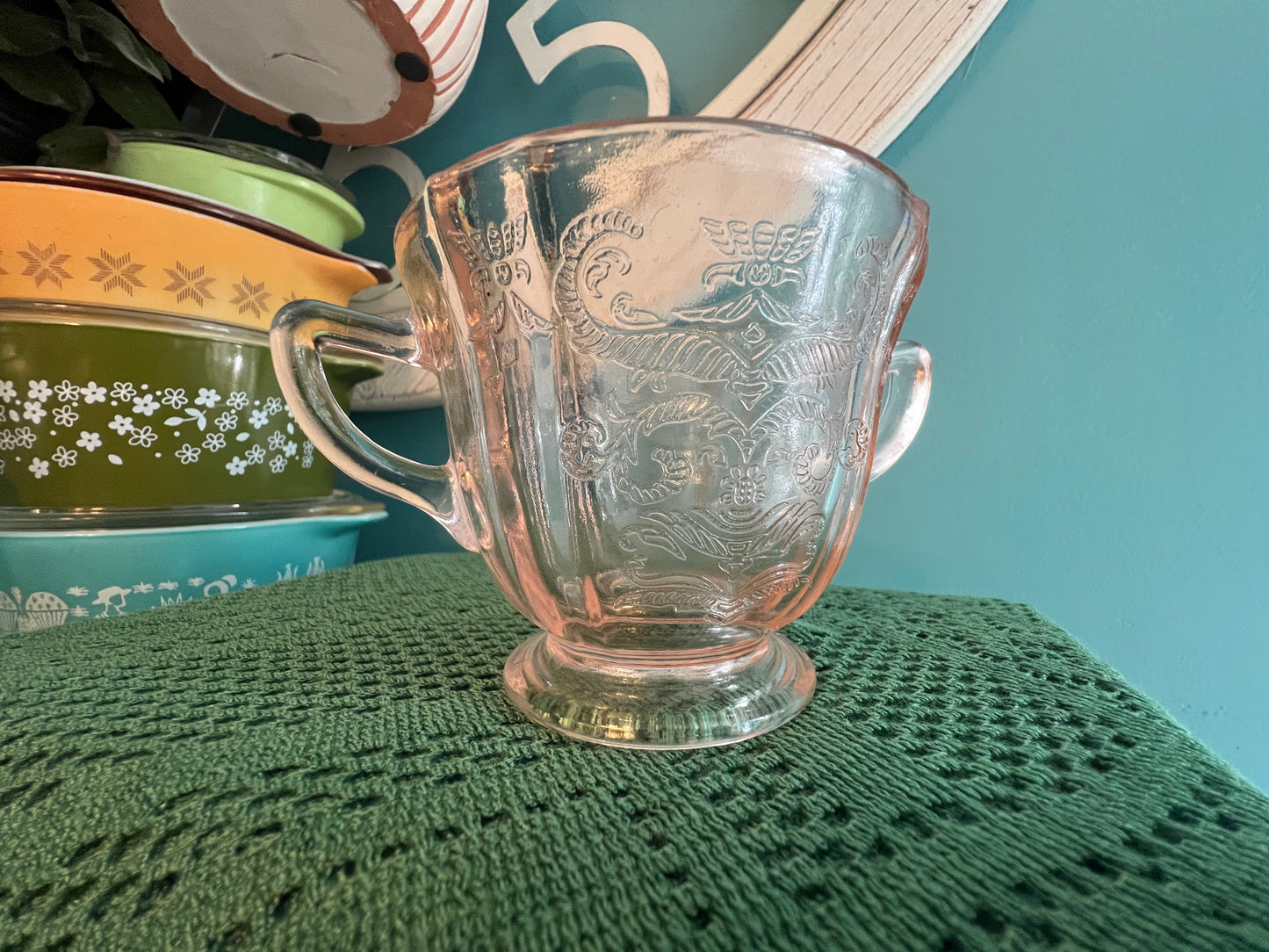 Vintage Indiana Glass Recollection Pink open sugar bowl 3 1/8"