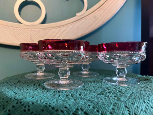 Indiana Glass King’s Crown Thumbprint Sherbet Dishes - Set of 4 | Vintage Dessert Coupes