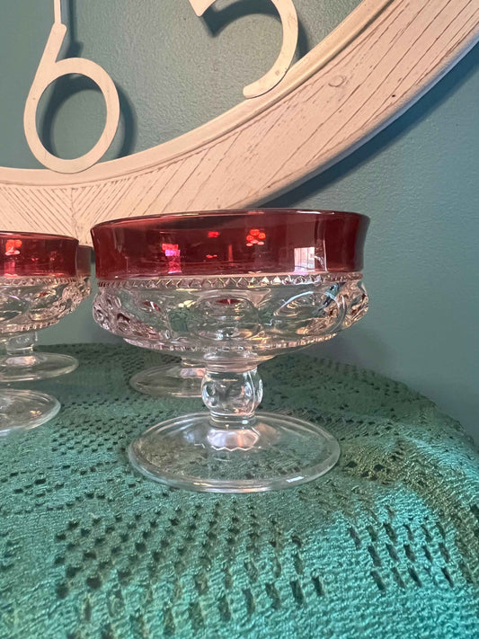 Indiana Glass King’s Crown Thumbprint Sherbet Dishes - Set of 4 | Vintage Dessert Coupes