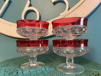 Indiana Glass King’s Crown Thumbprint Sherbet Dishes - Set of 4 | Vintage Dessert Coupes