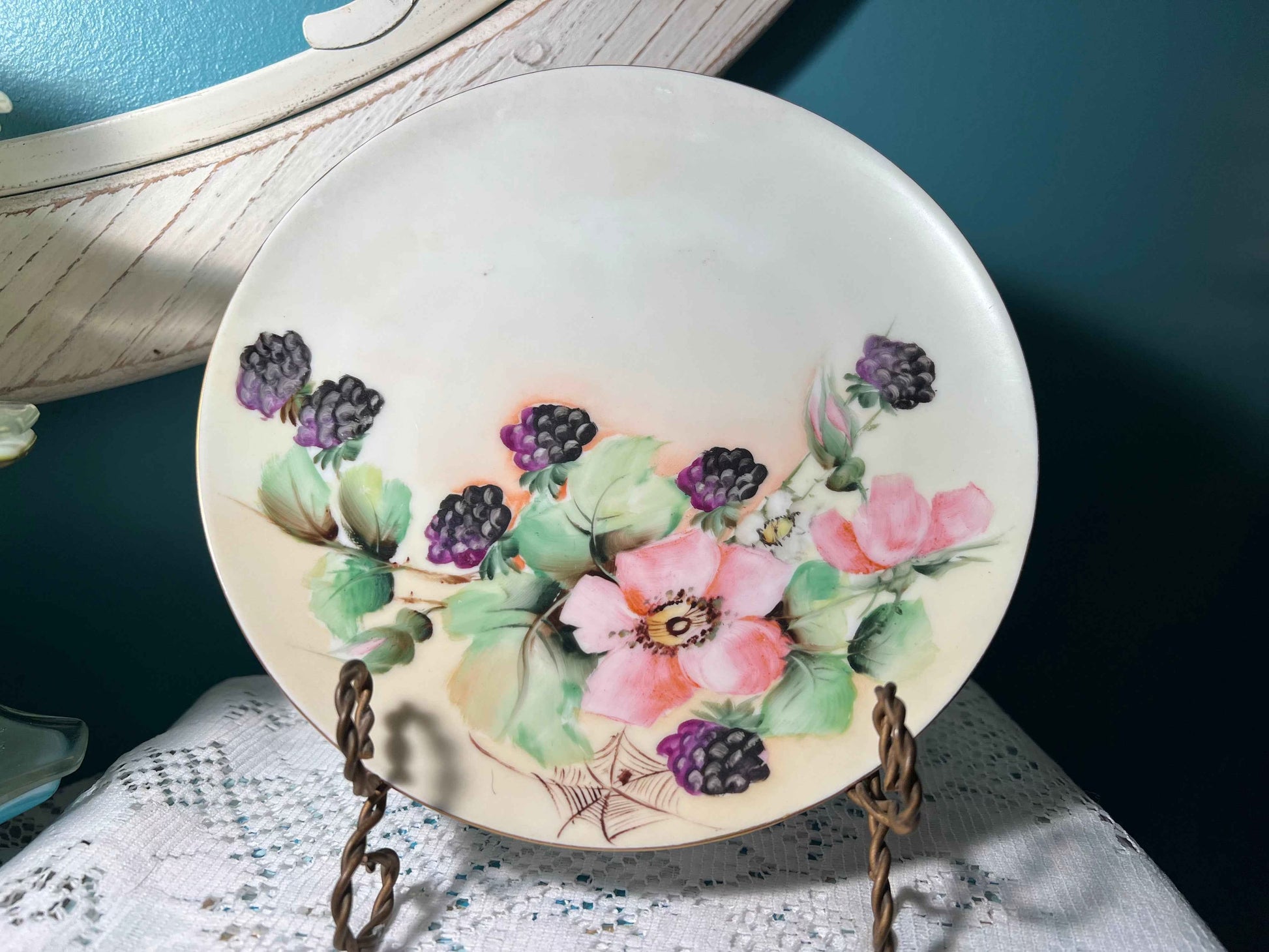 Vintage J&C Bavaria Porcelain Plate | Hand-Painted Blackberries & Blossoms | German China