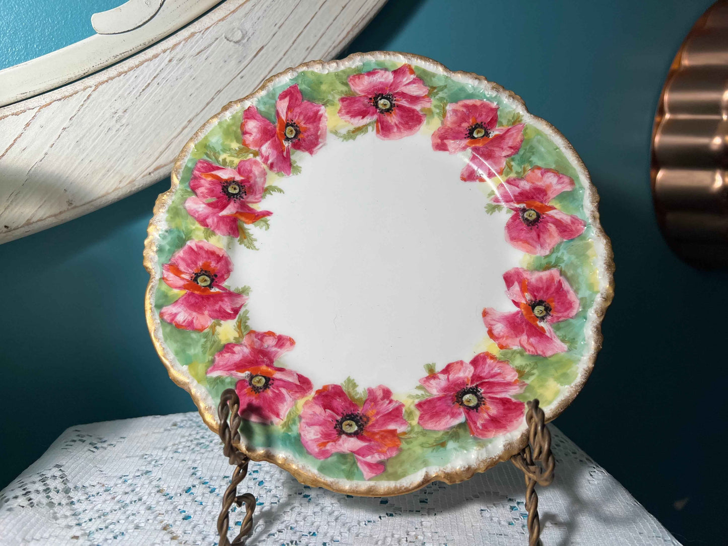 J Pouya Limoges Porcelain Plate | Pink Poppies | French Collectible