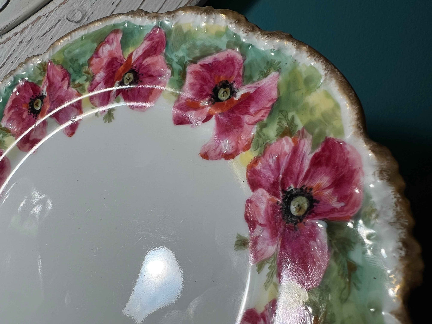 J Pouya Limoges Porcelain Plate | Pink Poppies | French Collectible