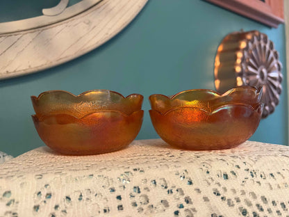 Jeannette Crackle Marigold Fruit Dessert Bowls | Carnival Glass | Set of 4