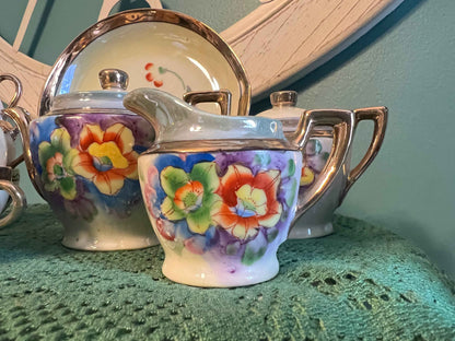 Vintage Japanese Lusterware Child’s Tea Set with Hand-Painted Florals | Made in Japan