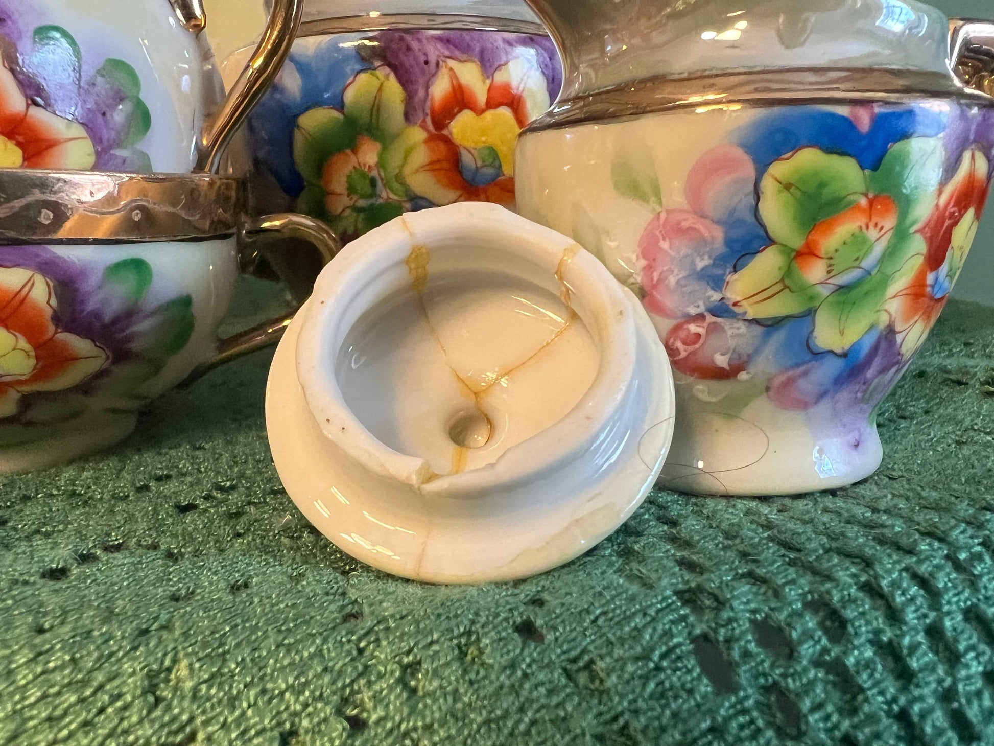 Vintage Japanese Lusterware Child’s Tea Set with Hand-Painted Florals | Made in Japan