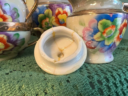Vintage Japanese Lusterware Child’s Tea Set with Hand-Painted Florals | Made in Japan