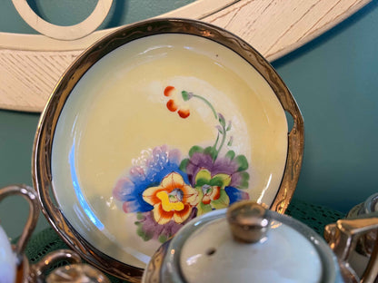 Vintage Japanese Lusterware Child’s Tea Set with Hand-Painted Florals | Made in Japan