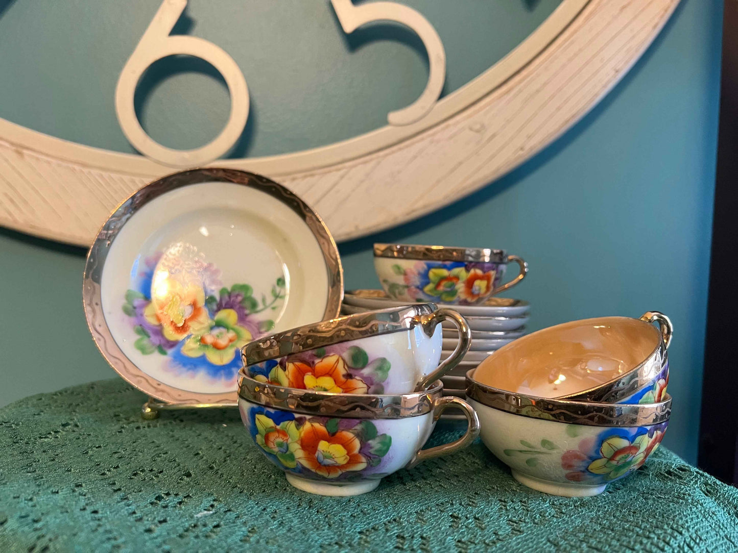 Vintage Japanese Lusterware Child’s Tea Set with Hand-Painted Florals | Made in Japan