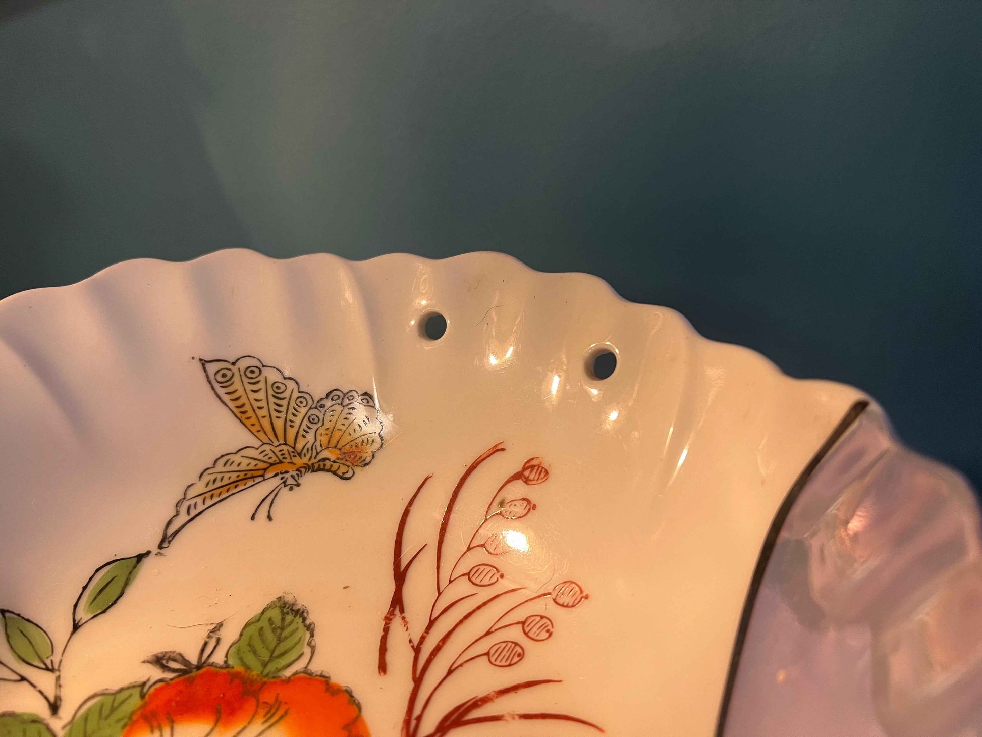 Vintage Lusterware Bowl | Made in Japan | Orange & Blue Lustre Display Dish