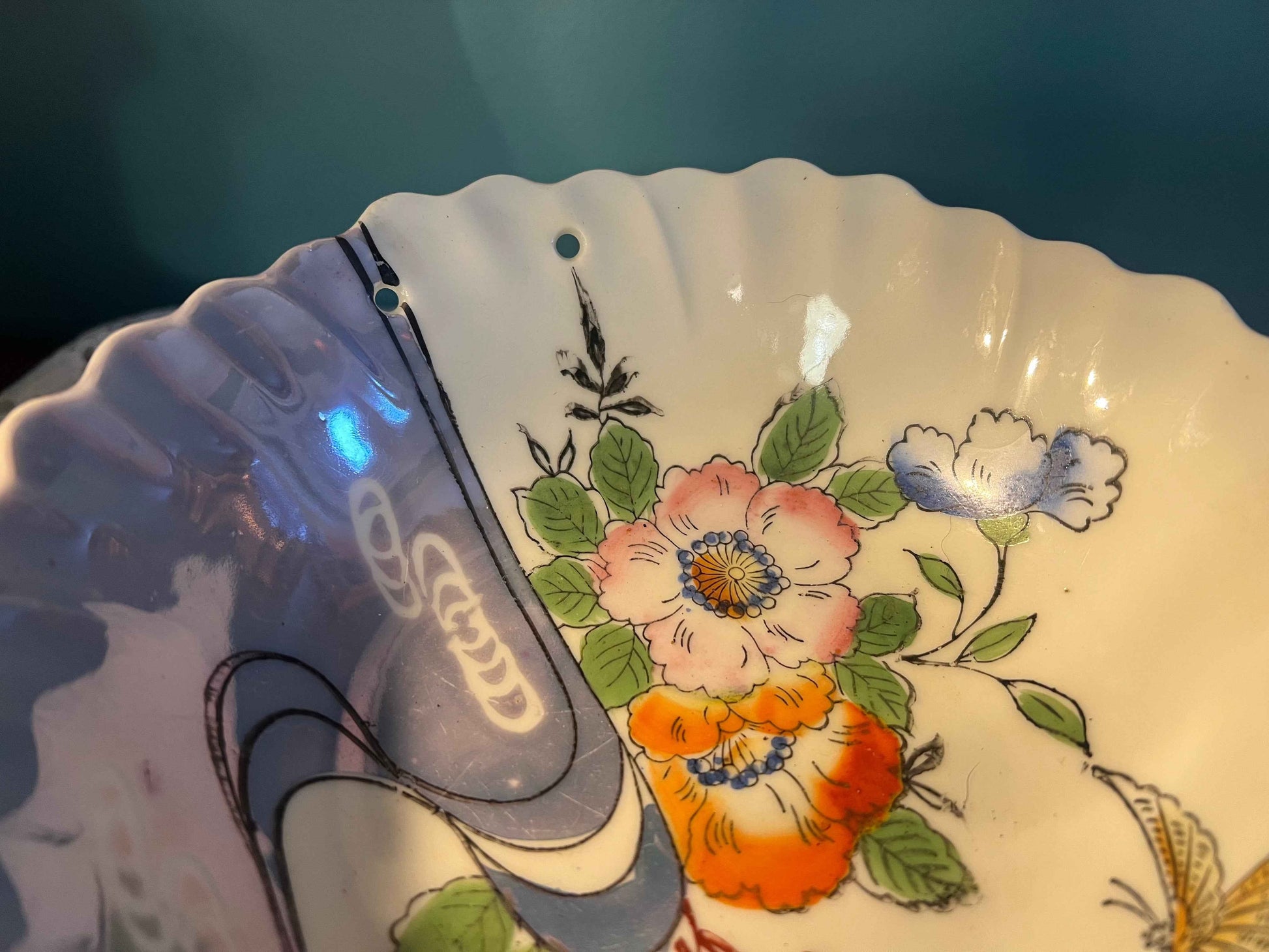 Vintage Lusterware Bowl | Made in Japan | Orange & Blue Lustre Display Dish