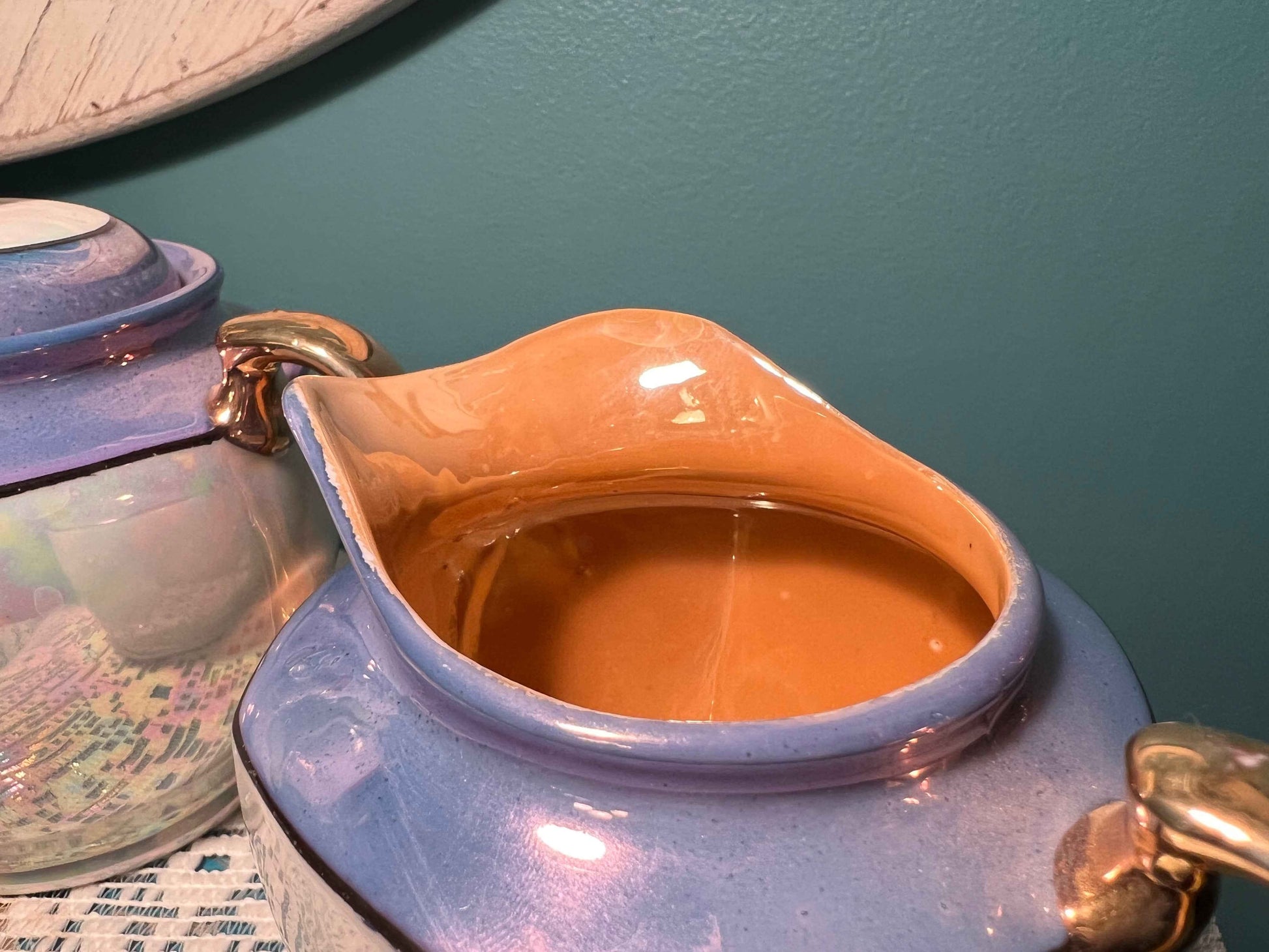 Vintage Japanese Hand-Painted Lusterware Sugar Bowl & Creamer Set | Blue Lavender Accents | Vintage Tea Service