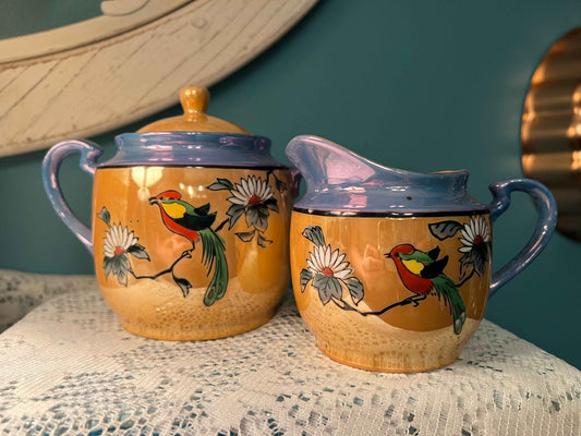 Vintage Japanese Lusterware Creamer & Covered Sugar Bowl | Hand-Painted Collectible