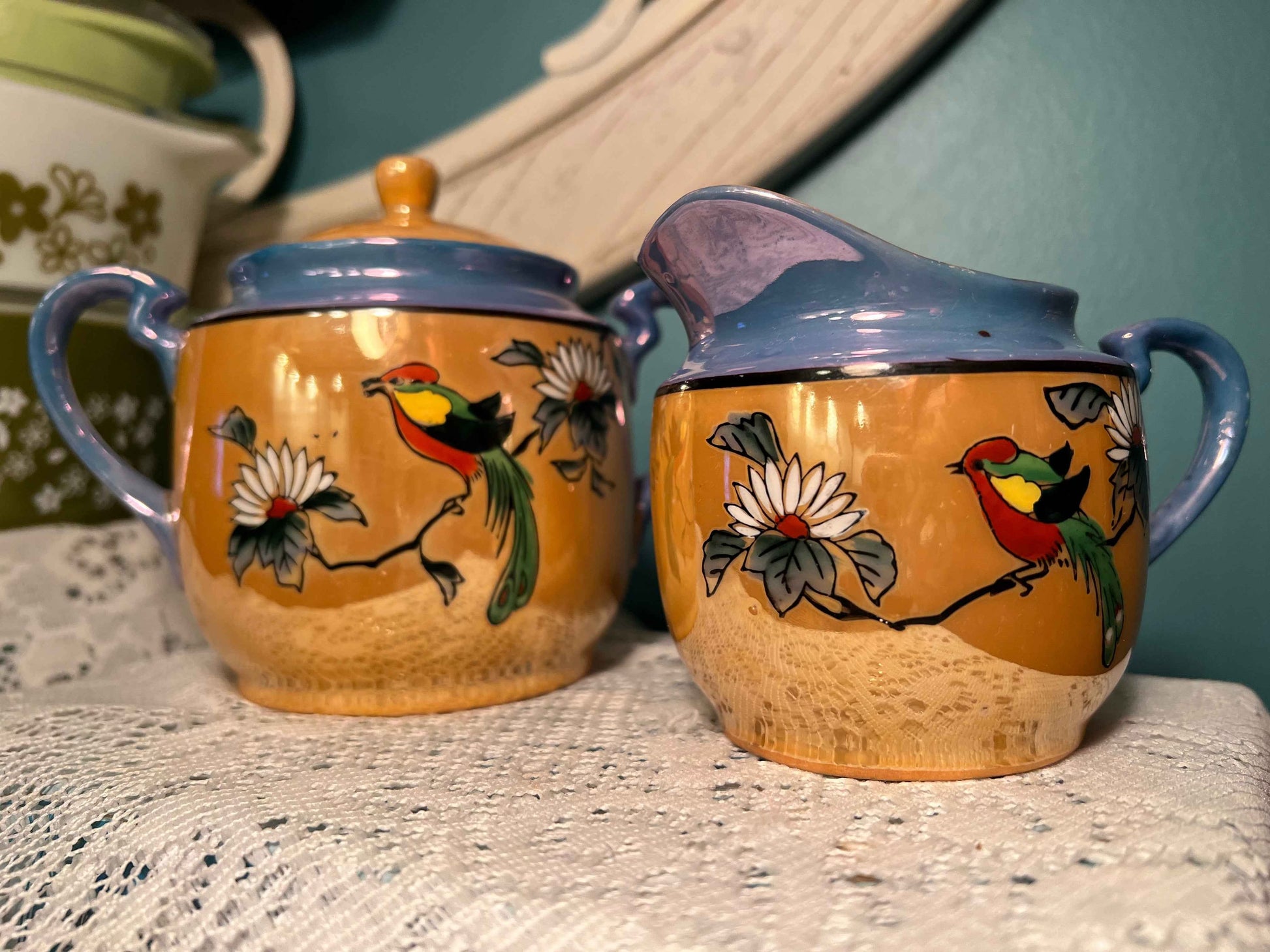 Vintage Japanese Lusterware Creamer & Covered Sugar Bowl | Hand-Painted Collectible