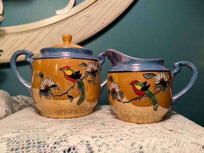 Vintage Japanese Lusterware Creamer & Covered Sugar Bowl | Hand-Painted Collectible
