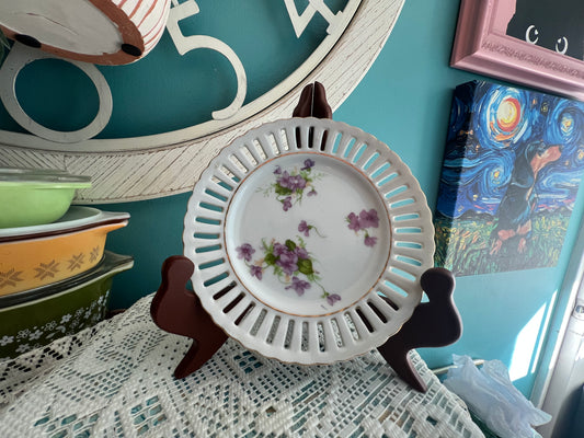 Vintage Japanese Dessert Plate – 6" Purple Floral Violets with Gold Rim