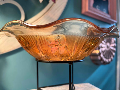 Jeannette Glass Iris & Herringbone Marigold Carnival Glass Bowl | 9.5" | Vintage Collectible