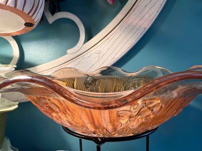 Jeannette Glass Iris & Herringbone Marigold Carnival Glass Bowl | 9.5" | Vintage Collectible